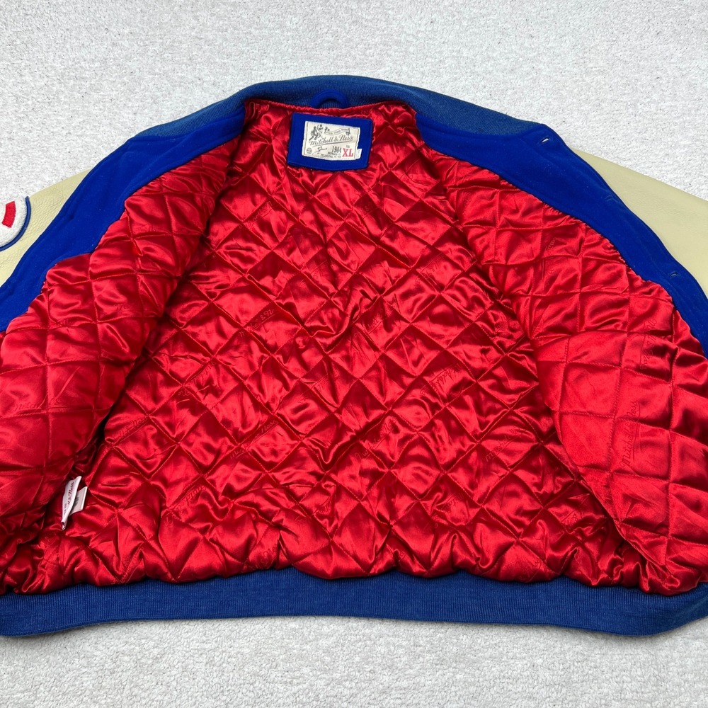 Mitchell & Ness Chicago Cubs L Varsity 1904 Jacket Men Blue Wool Leather Sleeves